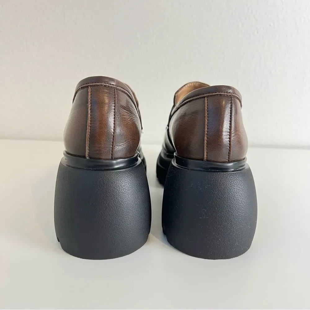 Dwarves Chunky Cowhide Penny Loafers Platform Lug Sole Slip On Preppy‎ Shoes 5
